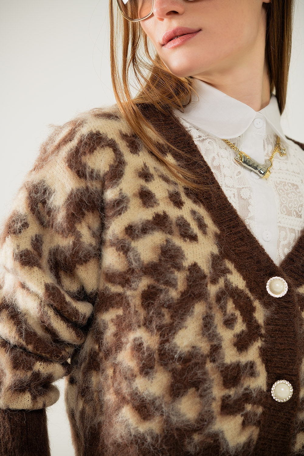 leopard print cardigan with wool in beige