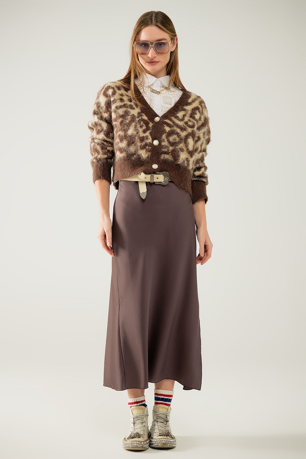 leopard print cardigan with wool in beige