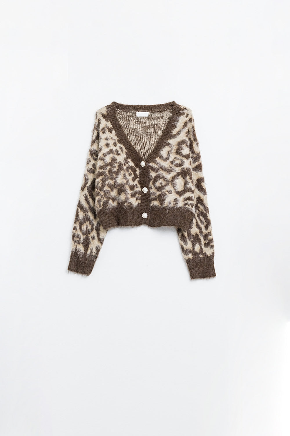 leopard print cardigan with wool in beige