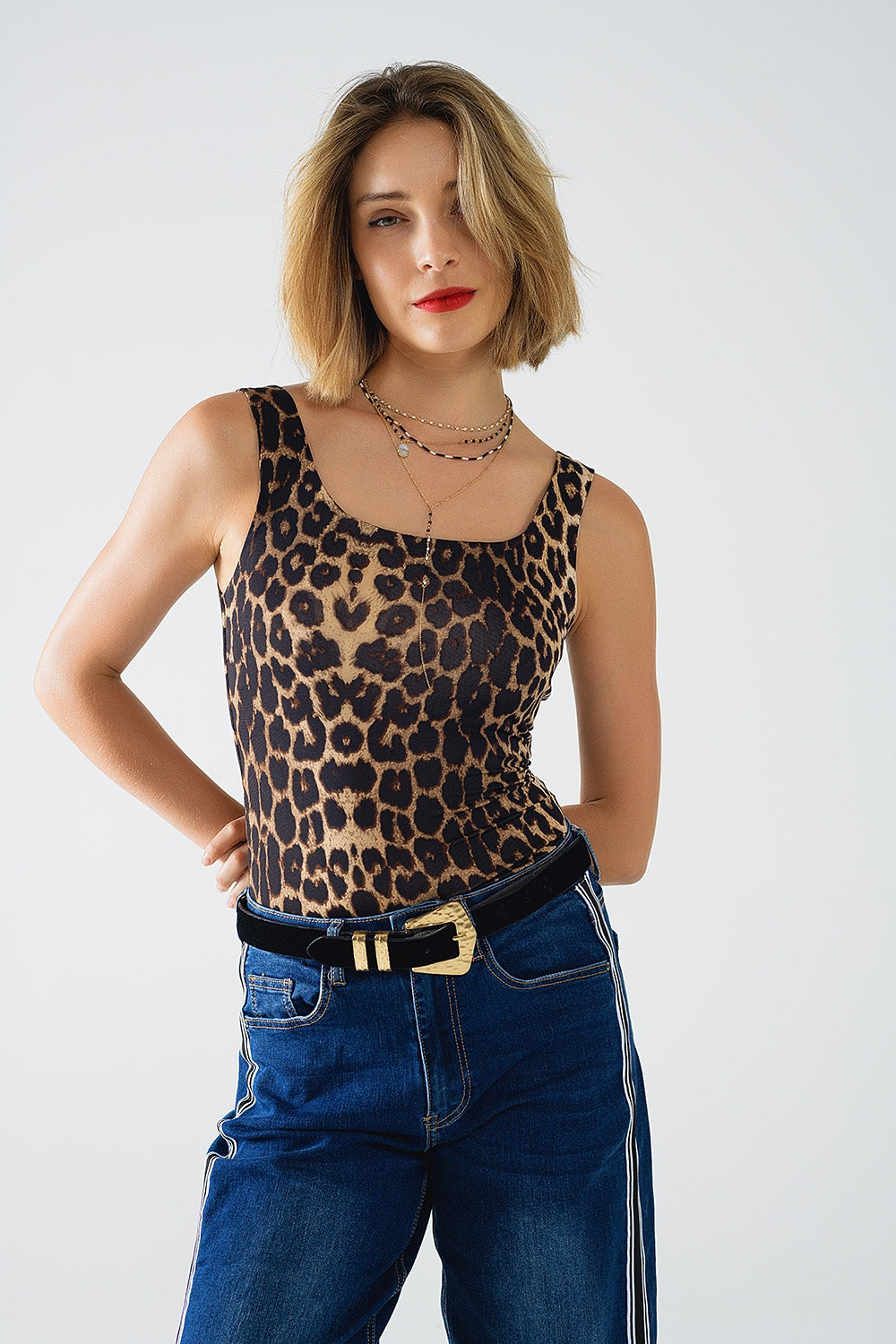 Q2 Leopard print Spandex strappy top