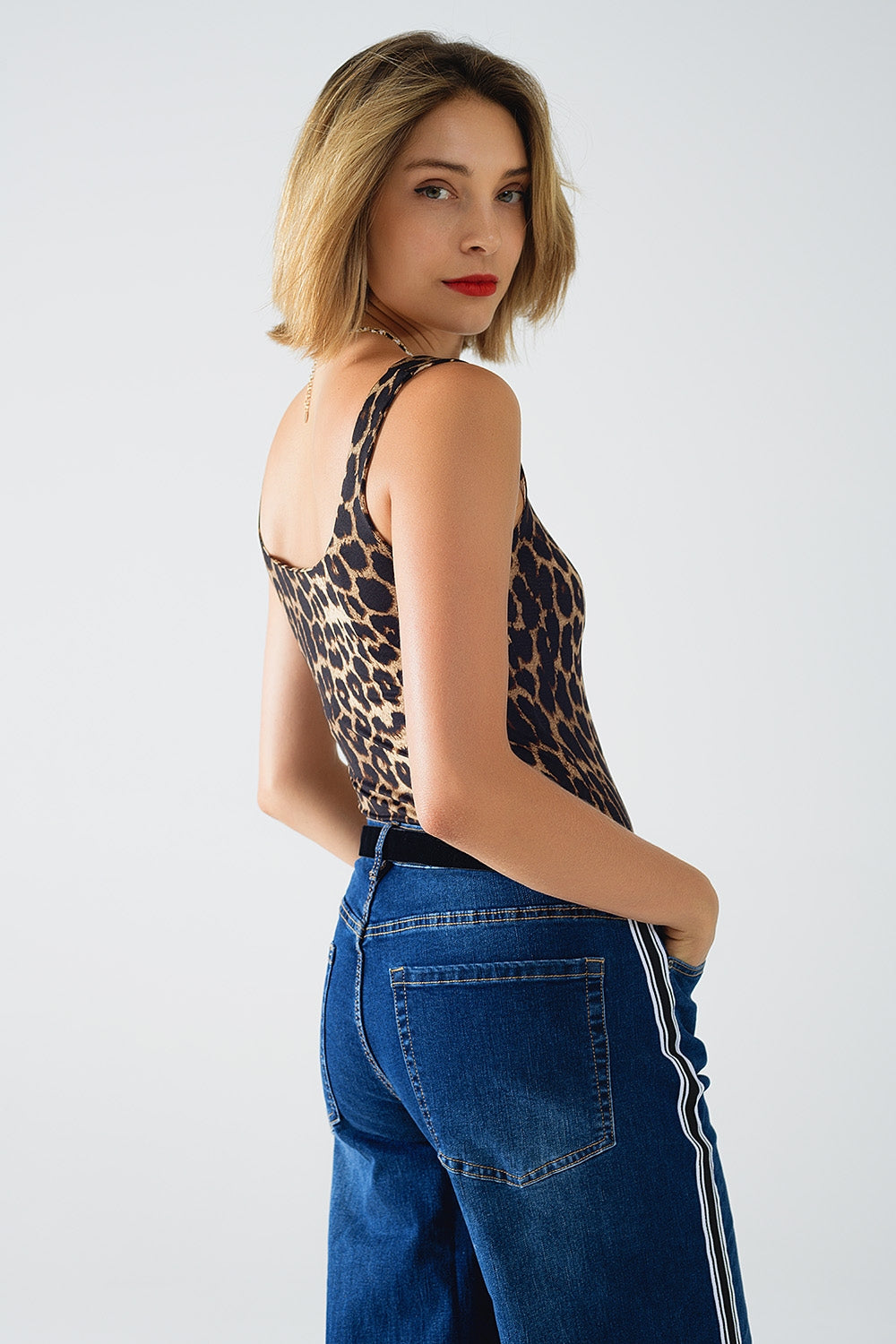 Top de tirantes de licra con estampado de leopardo