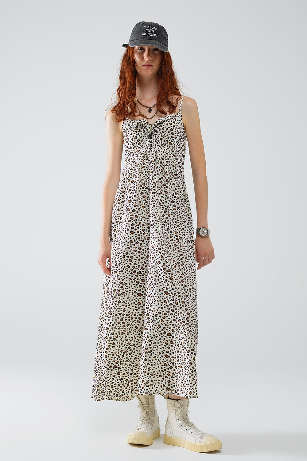 Q2 Leopard Print maxi Dress With Knot Detail