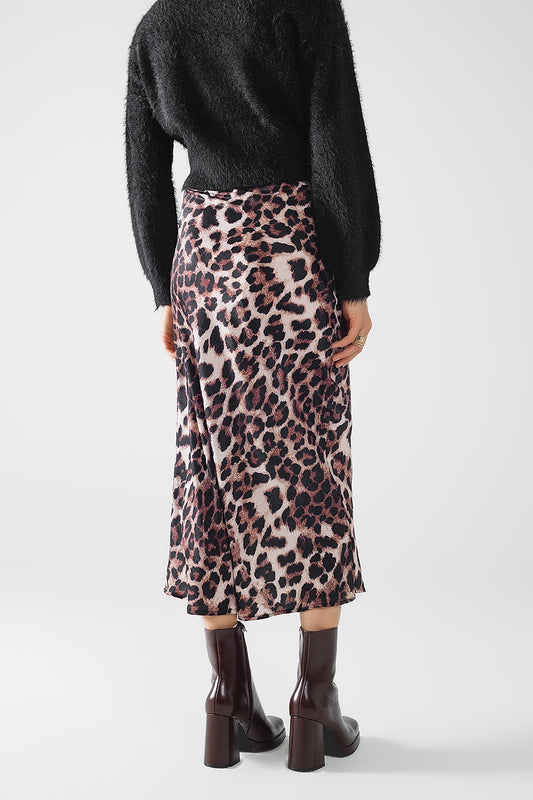 Leopard print mid-rise Flared midi skirt