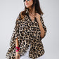 Q2 Leopard Print Oversize Shirt With 3/4 Long Sleeves