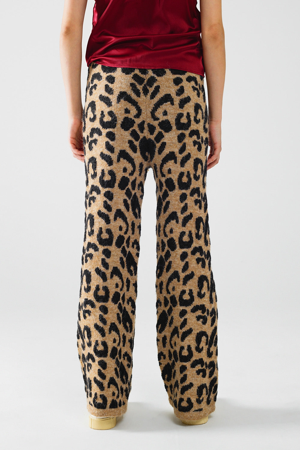 Leopard print pants with stretchy knit and drawstring detail