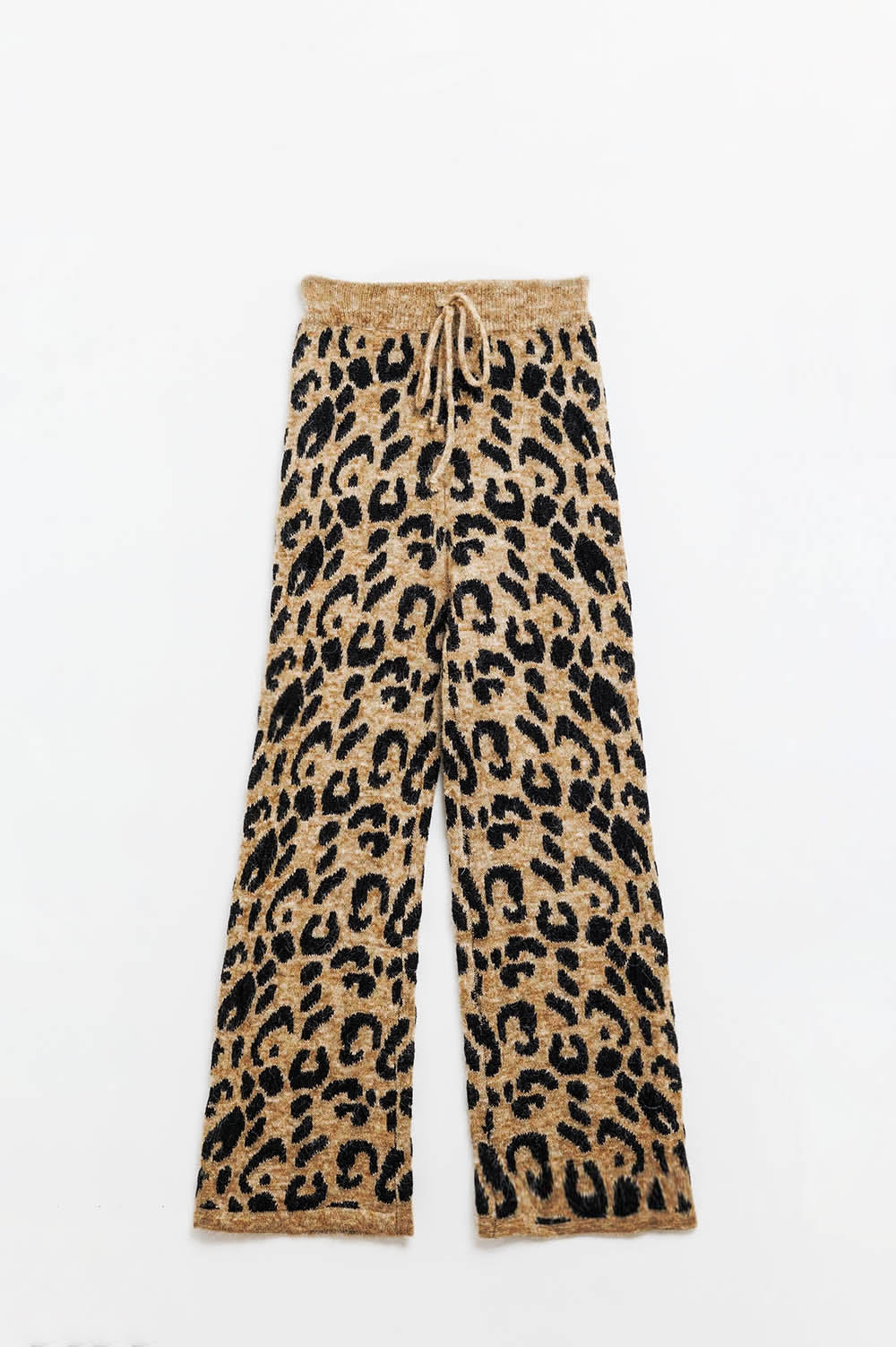 Leopard print pants with stretchy knit and drawstring detail