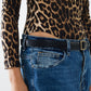 Body de spandex con estampado de leopardo y manga larga