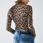 Body de spandex con estampado de leopardo y manga larga