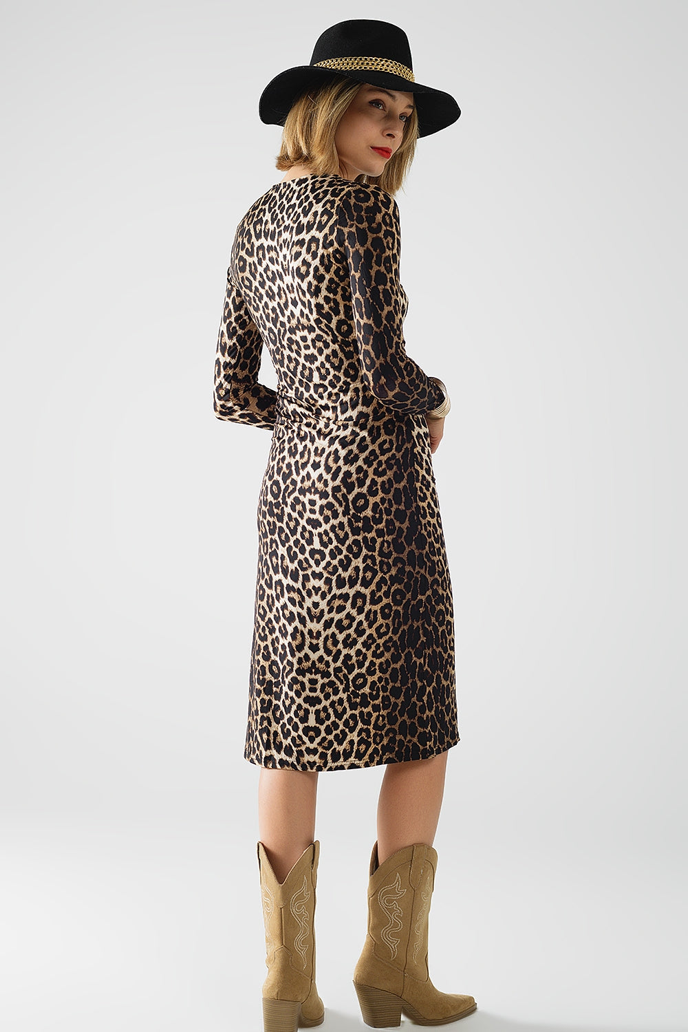 Vestido de licra con estampado de leopardo y detalle de lazo