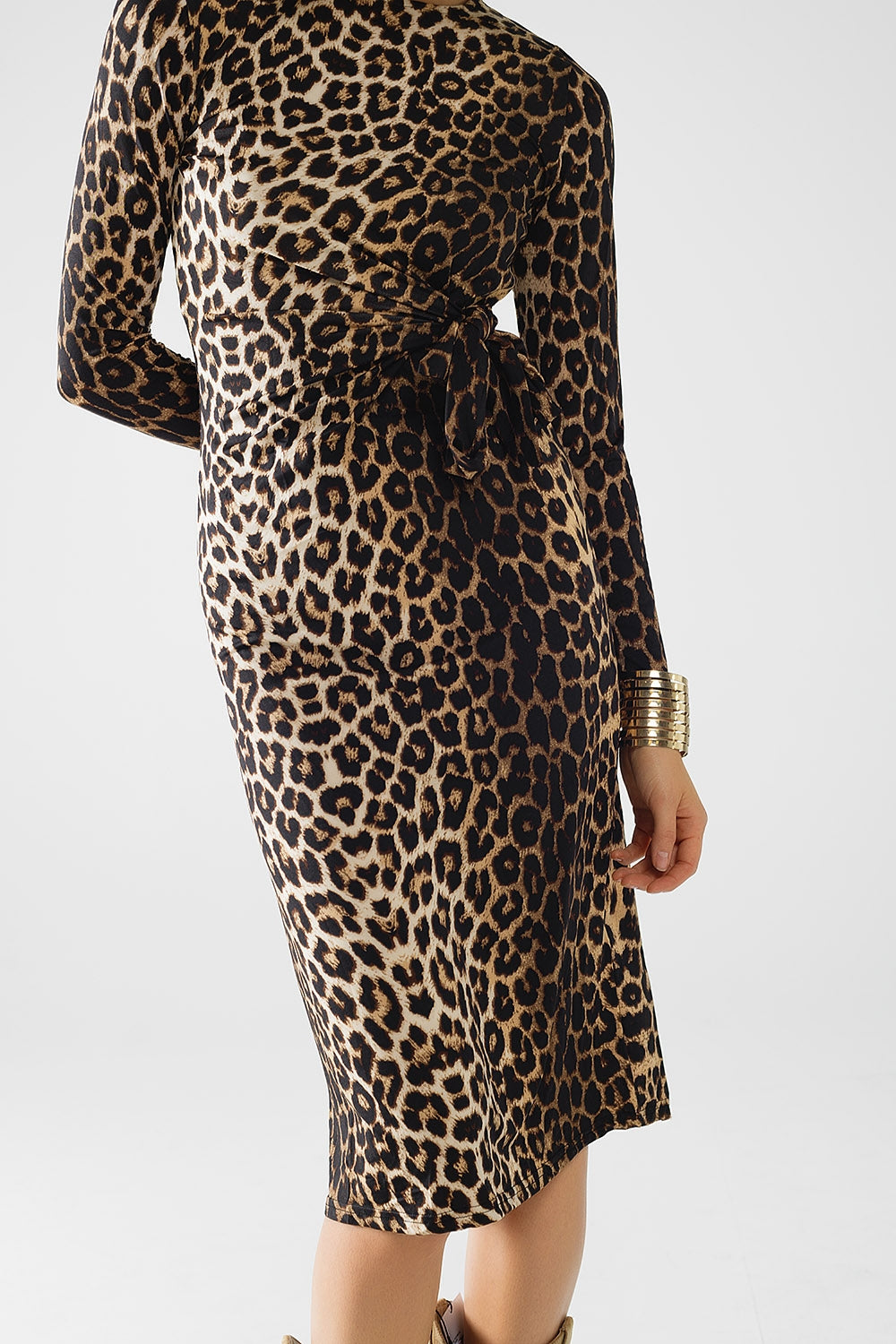 Vestido de licra con estampado de leopardo y detalle de lazo