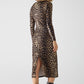 Leopard print Spandex dress with pleat detail at the waist