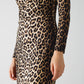 Leopard print Spandex dress with pleat detail at the waist