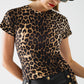 Q2 Leopard print Spandex t-shirt with bow detail