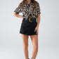 Leopard Print Tie-Neck Shirt With Puff Sleeves