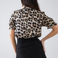 Leopard Print Tie-Neck Shirt With Puff Sleeves