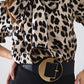 Leopard Print Tie-Neck Shirt With Puff Sleeves