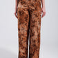 Q2 Leopard print wide leg pants in Brown