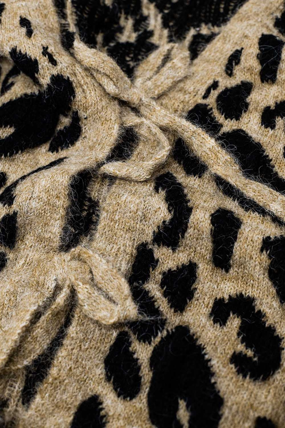 Leopard printed long sleeve cardigan with bows detail