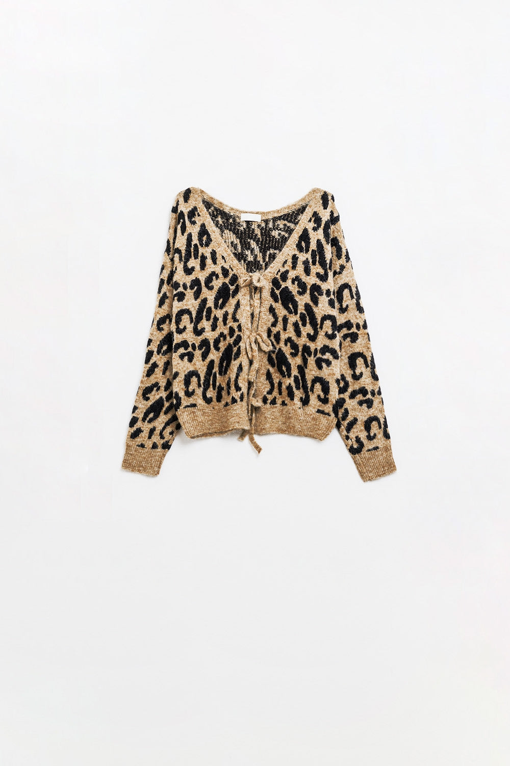 Leopard printed long sleeve cardigan with bows detail