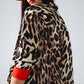 Leopard Shirt WIth Red Button Placket And Red Sleeves Detail