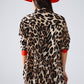 Leopard Shirt WIth Red Button Placket And Red Sleeves Detail