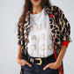 Q2 Leopard Shirt WIth Red Button Placket And Red Sleeves Detail