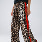 Q2 Leopard Straight Pants With Red Stripes Down The Sides