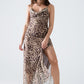 Q2 Leopard strap dress in mesh fabric