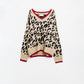 Q2 Leopard V-neck sweater with red line detail