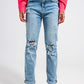 Q2 Light blue double rip jeans