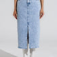 Q2 Light Denim Midi Skirt With Front Slit And Diamante Embellishment