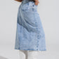 Light Denim Midi Skirt With Front Slit And Diamante Embellishment