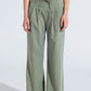 Q2 Light Green Relaxed Pants With Drawstring Closing And Side Pockets