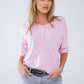 Q2 Light Pink Short Sleeve Sweater With Argyle Pattern