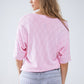 Light Pink Short Sleeve Sweater With Argyle Pattern