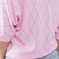 Light Pink Short Sleeve Sweater With Argyle Pattern