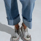 Light Wash Denim Straight Jeans With Folded Hem In Light Wash