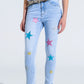 Q2 Light Wash Skinny Jeans With Stars On The Legs