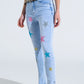 Light Wash Skinny Jeans With Stars On The Legs