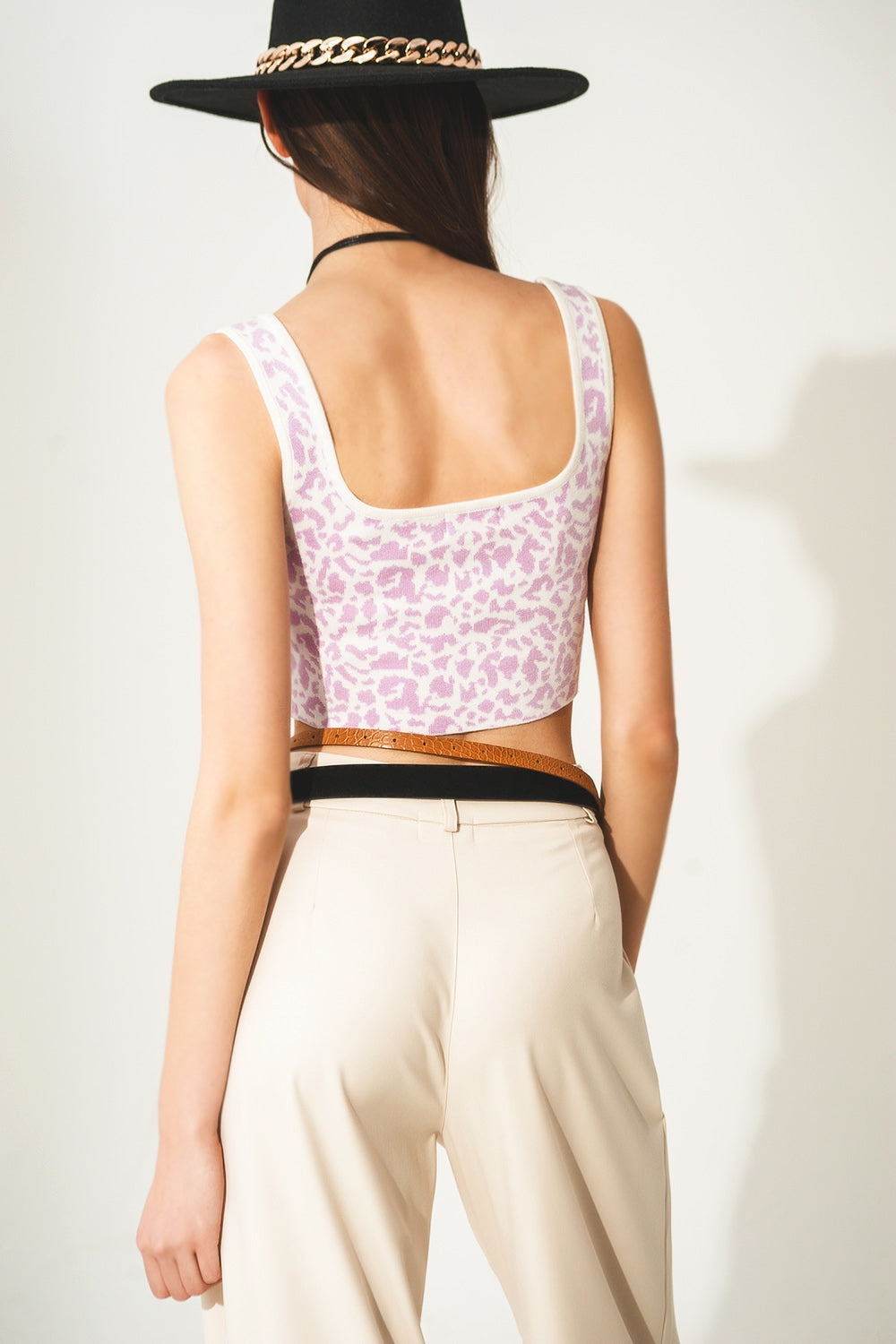 Lightweight knit top in lilac animal print