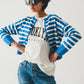 Q2 Lightweight stripe cardigan in blue