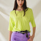 Q2 Lime Colored Short Sleeve Sweater With Argyle Pattern