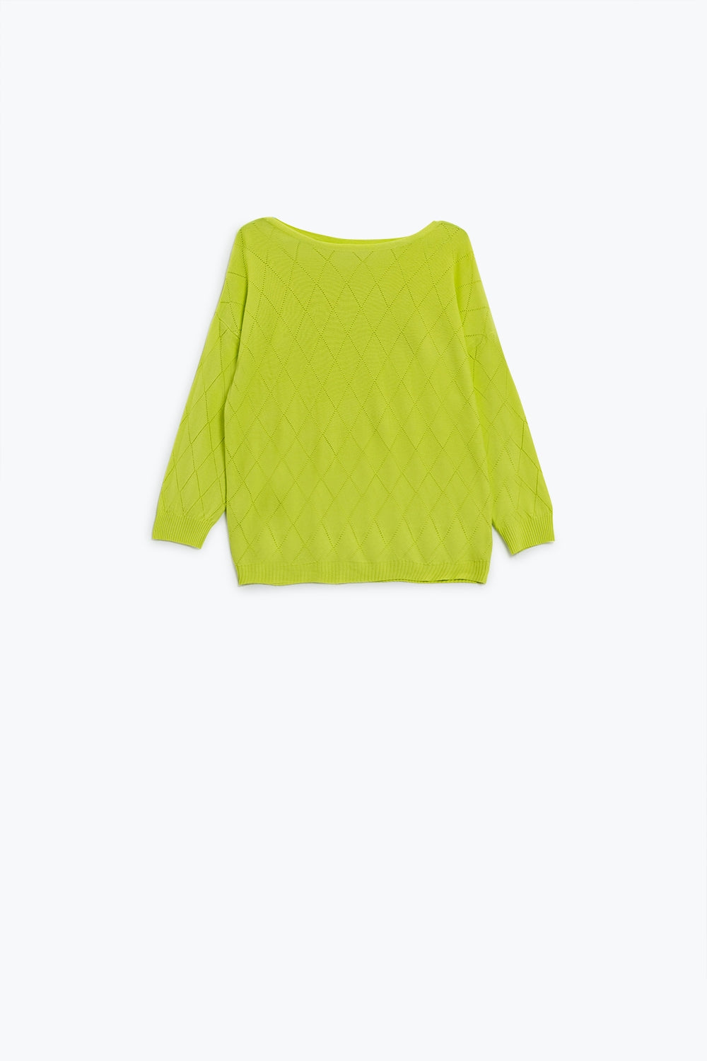 Lime Colored Sweater In Argyle Print With Boat Neck