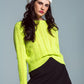 Lime green cable knit jumper with open back and bows