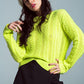 Lime green cable knit jumper with open back and bows