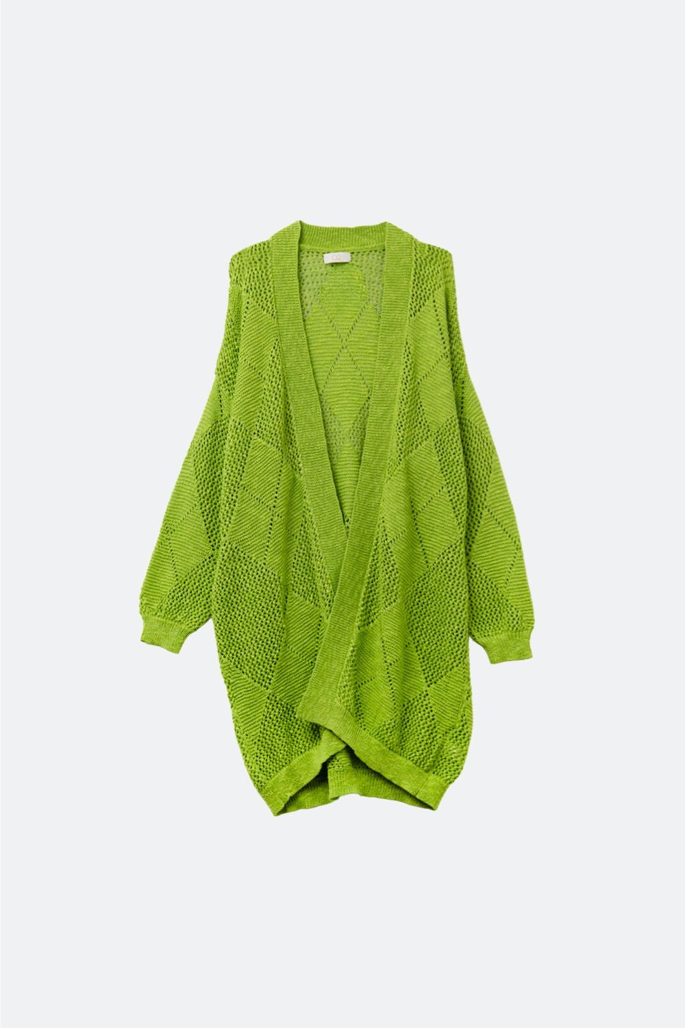 Q2 Lime Green Draped Cardigan With Crochet Design