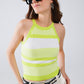 Q2 Lime Green Halter Tank top With Stripe Design In Different Knits