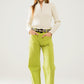 Lime Green Straight Leg Jeans With Front Pockets