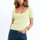 Q2 Lime Knitted Short Sleeve Sweater With Square Neck and White Trim