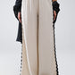 Linen Contrast Scallop Trim Pants in Beige